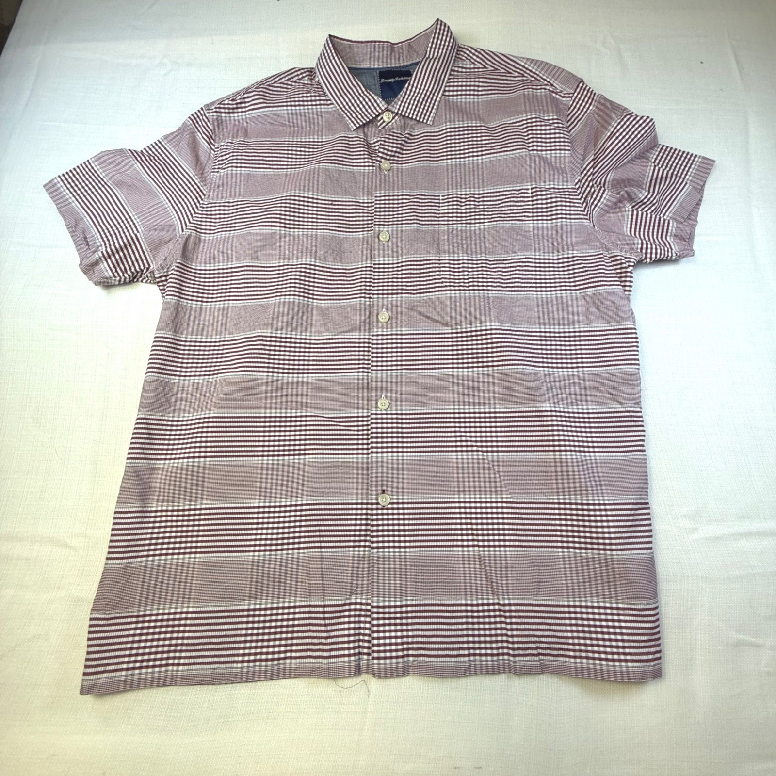 Tommy Bahama Mens Short Sleeve Button Up Plaid Burgundy White Xxltg Silk Blend
